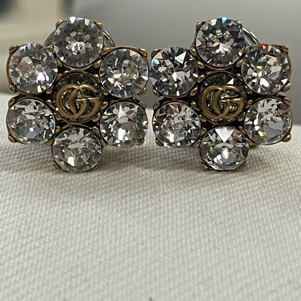 Gucci limited edition Gold and Silver Strass Crystal Flower Earrings New